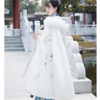 Ежедневно улучшаемая женская куртка-шаль Hanfu Большого Размера, Свободная, с вышивкой в китайском стиле, С бархатной подкладкой, Утолщенная Верхняя накидка T408