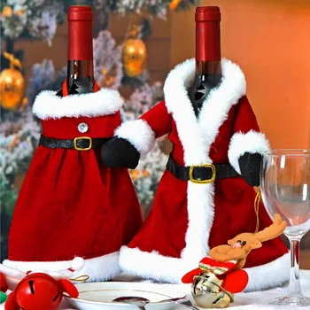 Креативный Рождественский набор бутылок вина, Красное бархатное платье, Крышки для бутылок Вина, Рукав, Санта-Снеговик, Рождественский Новогодний декор обеденного стола