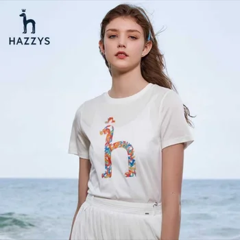 Женская летняя новая антибактериальная белая футболка с короткими рукавами от Hazzys, Женская хлопковая модная повседневная Свободная футболка с короткими рукавами
