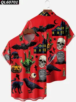 Рубашки на Хэллоуин, мужские повседневные вечерние блузки, рубашки на пуговицах большого размера для мужчин, Фестиваль призраков, череп, уличная одежда, футболки, топы Camisa