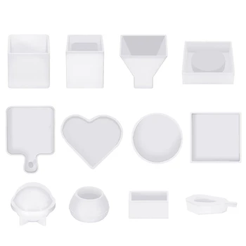 Формы из смолы, силиконовый комплект, 12 шт., белая форма из смолы, включая контейнер для ручек, лоток, любовь, круглый