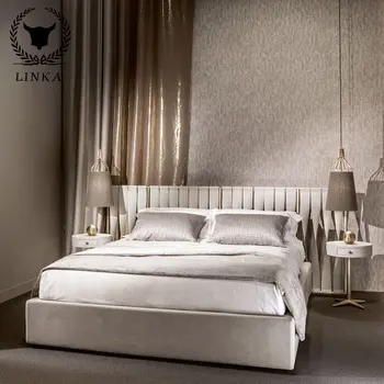 Итальянский стиль, легкая роскошная кожаная кровать из искусственной кожи, высококачественная металлическая кровать для спальни, креативная простая двуспальная кровать 1,8
