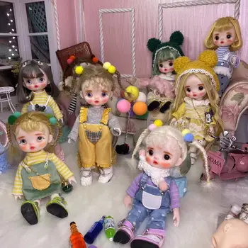 кукла в парике длиной 16 см, милая мини-кукла BJD, ручная косметика для лица, куклы с большими глазами, игрушки Bjd, подарки для девочек, сумка для макияжа ручной работы, игрушка