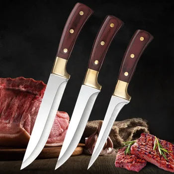 Нож для обвалки мяса шеф-повара, кухонный тесак для мяса из Высокоуглеродистой стали, мясницкий походный нож ручной работы