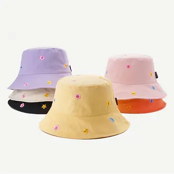 Мужская И Женская Цветочная вышивка, Солнцезащитный крем, Хлопковая шляпа Рыбака, панама, Солнцезащитная Кепка
