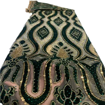 Нигерийская кружевная ткань вельветовый кружевной материал африканская мягкая бархатная кружевная ткань с золотыми блестками для тканевого платья зеленого цвета zx14-53