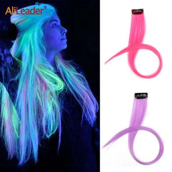 Alileader Синтетическая Заколка для волос со Светящимися волосами в Шиньоне Для наращивания флуоресцирующих волос 20 Дюймов, Прямые Светящиеся волосы, сияющие В темноте
