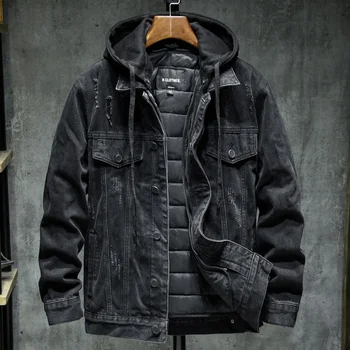 Подкладка Более Толстая Зимняя Черная Джинсовая куртка С капюшоном, Верхняя одежда, Теплая Мужская Подкладка, Плюс Хлопковая Толстая Ковбойская куртка, пальто Большого Размера 5XL