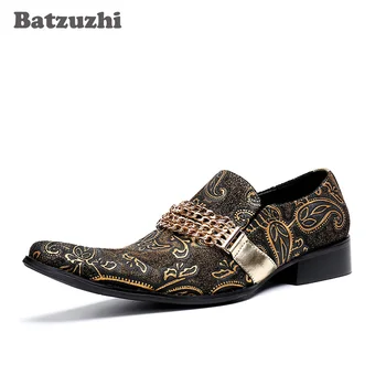 Batzuzhi / Роскошная Мужская обувь ручной работы, Модные кожаные модельные туфли, Мужские Слипоны Золотистого Цвета, Вечерние и свадебные туфли для мужчин, 38-46