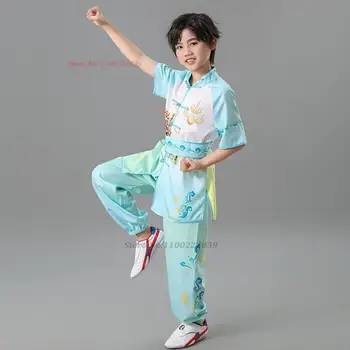 традиционный китайский костюм кунг-фу 2023 года, детская национальная форма ушу с принтом дракона, костюм кунг-фу в восточном стиле, топы + брюки, комплект