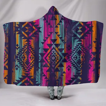 Разноцветное одеяло в стиле бохо с ацтекскими прожилками, Носимое одеяло с 3D-принтом для взрослых и детей, различные типы одеял с капюшоном, флисовое одеяло