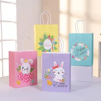 4 шт. Подарочные пакеты с Пасхальным кроликом из крафт-бумаги, упаковка для печенья, бисквитов, Счастливое Пасхальное украшение для пасхальной праздничной вечеринки, сумка для подарков