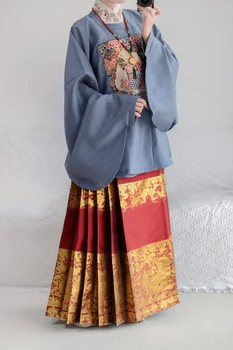 Династия Мин Ханфу, Женская юбка с квадратным вырезом и большим рукавом, юбка с принтом Лошадиной морды, 2023 Лунный Новый год Кролика, костюм