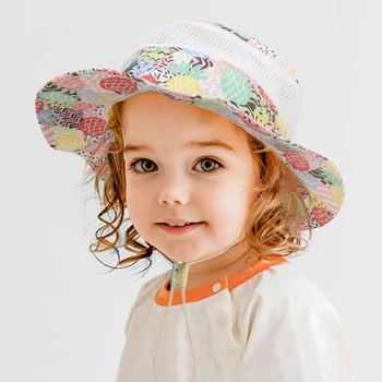Детская шляпа Рыбака Для девочек И мальчиков, Детская Солнцезащитная кепка с широкими полями с принтом Фламинго, Динозавра, Ананаса, 2023 Летние шляпы-козырьки