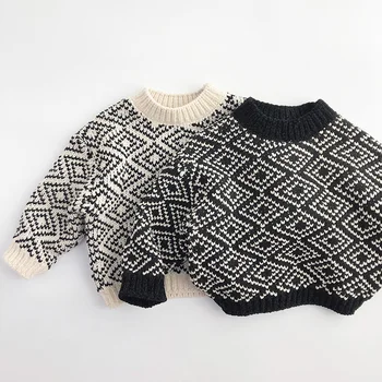 2023 Новый Детский свитер в стиле Ретро, Весенне-осенний вязаный пуловер в клетку, Теплые свитера для мальчиков и девочек, детская одежда в корейском стиле от 1 до 6 лет
