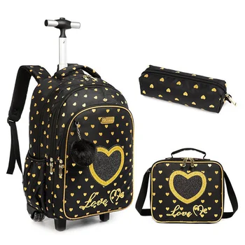 Школьная сумка на колесиках, школьный рюкзак на колесиках, сумка на колесиках, студенческие детские сумки-тележки для девочек, дорожный багаж с ланч-боксом