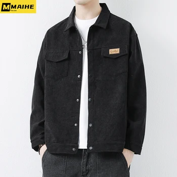 2023 Новая вельветовая куртка для мужчин Harajuku, винтажная весенняя ветрозащитная рубашка с длинным рукавом и лацканами, куртка, модная уличная одежда, повседневное пальто