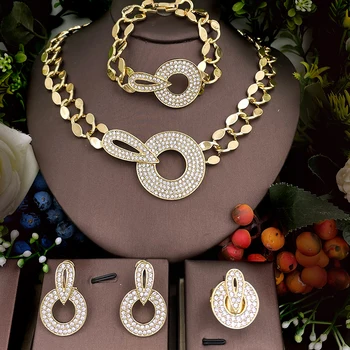 Дубайские Позолоченные ювелирные наборы, Итальянские Ожерелья из 18-Каратного золота, Серьги, Кольцо, Браслет, Подарки для свадебной вечеринки, Аксессуары Для женщин