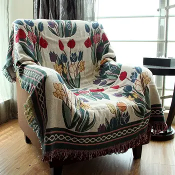 Современное китайское диванное одеяло для экспорта и внешней торговли, чехол для дивана с цветком тюльпана, полотенце для спинки дивана, подушка
