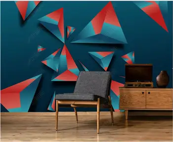 3d обои на стену, настенная роспись на заказ, красный и синий космический геометрический треугольник, графический декор, фотообои для стен в рулонах