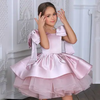 Розовое Пышное платье в цветочек для девочек с длинным рукавом на одно плечо, расшитое сверкающим бисером, платье для Первого Причастия, вечерние платья для милых девочек