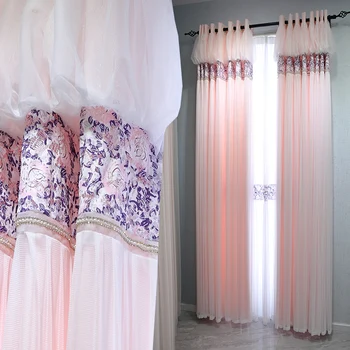 Корейский бренд Розовых штор для спальни принцессы для девочек, романтических штор для свадьбы, 2 слоя пасторальных кружевных штор с феей и жемчугом