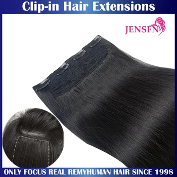 JENSFN Прямая цельная заколка для наращивания человеческих волос 100 г /шт. Натурального черного Светло-коричневого цвета