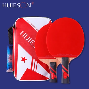 Набор Ракеток для настольного тенниса серии Huieson M 6 Звезд 7 Слоев из чистого Дерева с двойными пипсами в резине, 2 шт., лопатки для пинг-понга с сумкой для переноски
