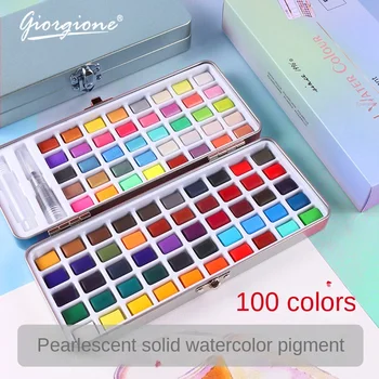 Новая жестяная коробка, упаковывающая набор твердых акварельных красок 100-цветная перламутровая акварель, пигменты для рисования акварелью