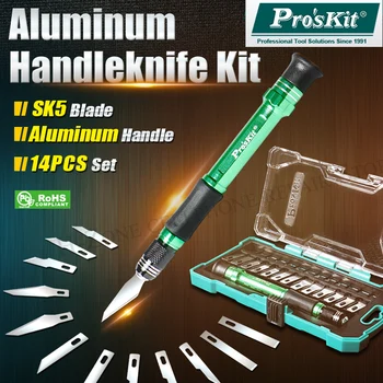 Pro'skit PD-398 набор художественных разделочных ножей ручной работы, 13 лезвий + 1 ручка из алюминиевого сплава, модель для ремонта скальпелей, фрезы для ремонта телефонов