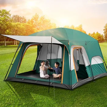 Качественные кемпинговые палатки большого пространства на открытом воздухе на 8-12 человек, Двухслойные, 2 Комнаты, 1 Гостиная, Роскошная Водонепроницаемая Кемпинговая палатка