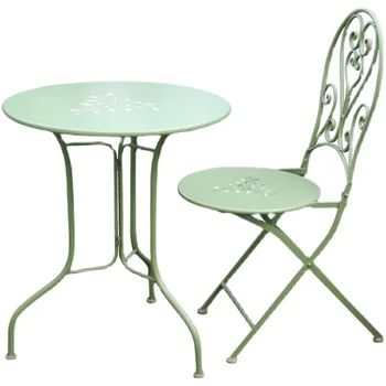 Комбинация складного железного стола и стула на открытом воздухе, для отдыха во дворе, на балконе, в саду, на террасе, Набор металлических чайных столиков