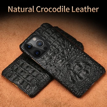 LANGSIDI 100% Чехол из натуральной кожи Крокодила для iPhone 14 15 Pro Max 13 Pro 13 MINI 12 Роскошные Задние Крышки Для iphone 13 Pro Max