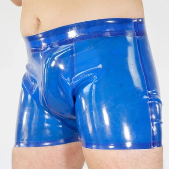 Сексуальные Мужские боксеры из натурального латекса, Прозрачные синие резиновые шорты, Нижнее белье, сшитые на заказ Костюмы ручной работы