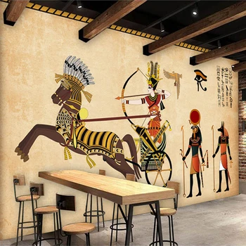 Пользовательские 3D фрески Обои нетканые Ретро Египетский персонаж Фреска Ресторан Настенное покрытие гостиной Обои Настенная роспись