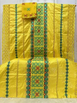Жаккардовая Кружевная Ткань С вышивкой Bazin Riche в Африканском Нигерийском стиле, Хлопчатобумажная Парча Bazin и тюль, Женское Платье, 5 + 2 ярда