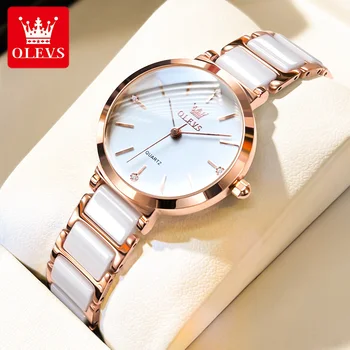 OLEVS 5877 Модные женские часы из нержавеющей стали, водонепроницаемые оригинальные кварцевые женские наручные часы с простым циферблатом, женские часы