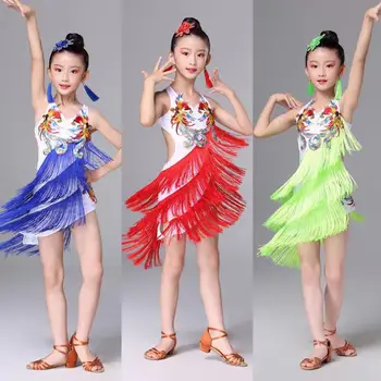 Детская одежда для бальных латиноамериканских танцев с кисточками, костюмы для выступлений Сальсы, одежда для занятий фигурным катанием для девочек, одежда для занятий бальными танцами