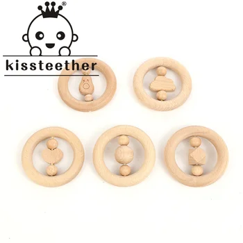 Детские игрушки Kissteether, Погремушки для новорожденных, Колокольчик, Деревянное кольцо, 0-12 месяцев, бук, 1 шт., деревянное кольцо, Прорезыватель, Развивающая игрушка в подарок