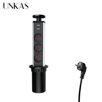 Французская розетка UNKAS 16A PULL POP UP 3 Power, Новый порт черного цвета, Кухонный стол, Двойная USB-вилка для выдвижных столешниц