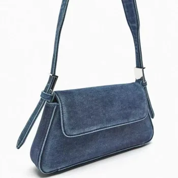 Летняя Синяя джинсовая сумка на одно плечо, фирменный дизайн, Женская простая сумка для подмышек, Роскошный кошелек, сумка для подмышек, вечерние клатчи, Женские