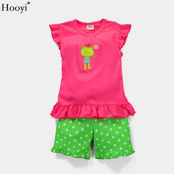 Hooyi/ Летняя пижама для девочек, Костюм Лягушки, Комплекты детской одежды, пижама для маленьких Девочек, Детская пижама, Домашняя одежда для младенцев, футболки