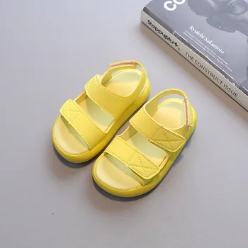 Летние Детские Сандалии, Милая Однотонная Детская Пляжная обувь, Красивые Желтые Сандалии с открытым носком Для девочек, Дышащие Босоножки Для мальчиков