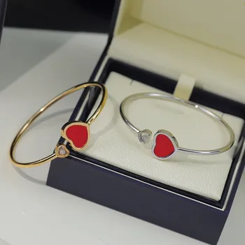 Классический Модный одиночный браслет в форме сердца с красной эмалью, женский стиль, романтический роскошный бренд