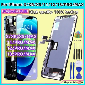 Оригинальный OLED-дисплей Для iPhone X XR XS MAX 11 12 13 Pro Max Сенсорный экран Дигитайзер В Сборе Замена ЖК-дисплея Для iPhone X XS 11
