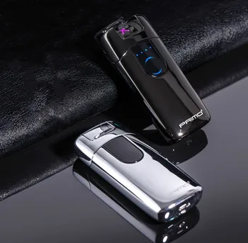 Металлический Открытый Портативный Ветрозащитный Импульсный Двухдуговой USB-зажигалка Для быстрой Зарядки Датчик подвески Отпечатков пальцев Светодиодный дисплей батареи Подарки