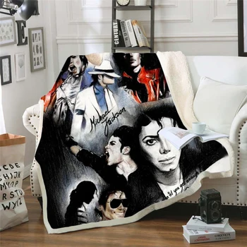 Флисовое одеяло с 3D принтом Майкла Джексона для Кроватей, Походное Одеяло для Пикника, Толстое Стеганое Одеяло, Модное Покрывало, Шерпа, стильное одеяло-7