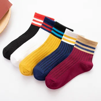 5 Пар/лот, Носки для мальчиков от 1 до 12 лет, весенне-осенние дышащие трикотажные носки из полиэстера и хлопка для детей, школьные носки для девочек
