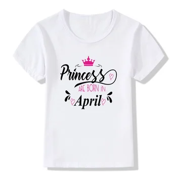 Футболка для маленьких девочек, футболка с принтом Принцессы, рожденные в январе-декабре, милая футболка с коротким рукавом, подарок на день рождения от 3 до 13 лет, белая