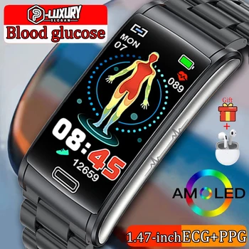 YuXiBaTi 2023 Новые Смарт-Часы для измерения уровня сахара в крови, Мужские Умные Часы, Пульсометр, Кровяное Давление, ЭКГ + PPG, Спортивные Умные Часы, Женские Мужские Часы с Глюкометром + КОРОБКА